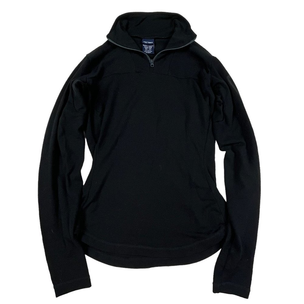 Acrteryx Sweater 1/4 Zip Pullover Wool-Poly Blend Black Fleece Womens Size S 4-6
